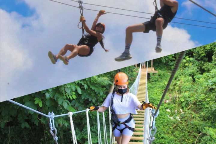 a group of people on a swing
